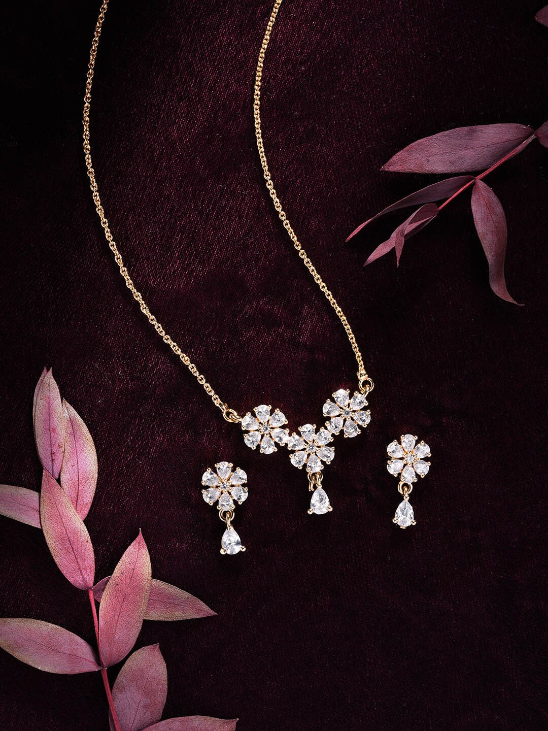 

HOT AND BOLD Gold-Plated CZ-Studded Jewellery Set, White
