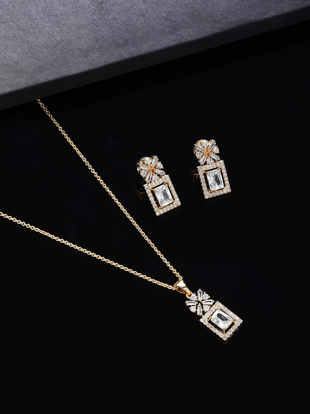 HOT AND BOLD Gold-Plated CZ-Studded Jewellery Set, White