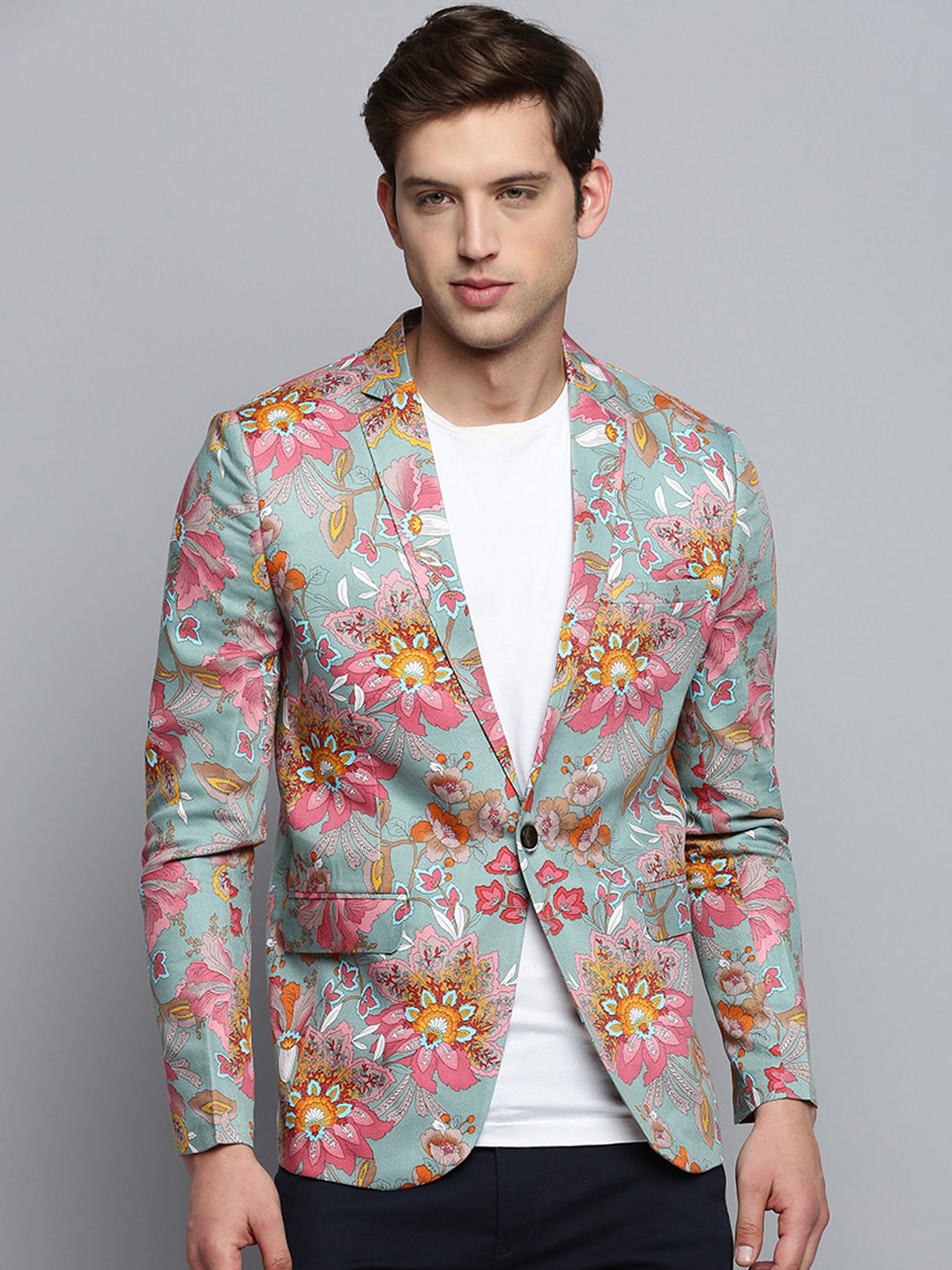 

SHOWOFF Printed Single-Breasted Blazer, Sea green