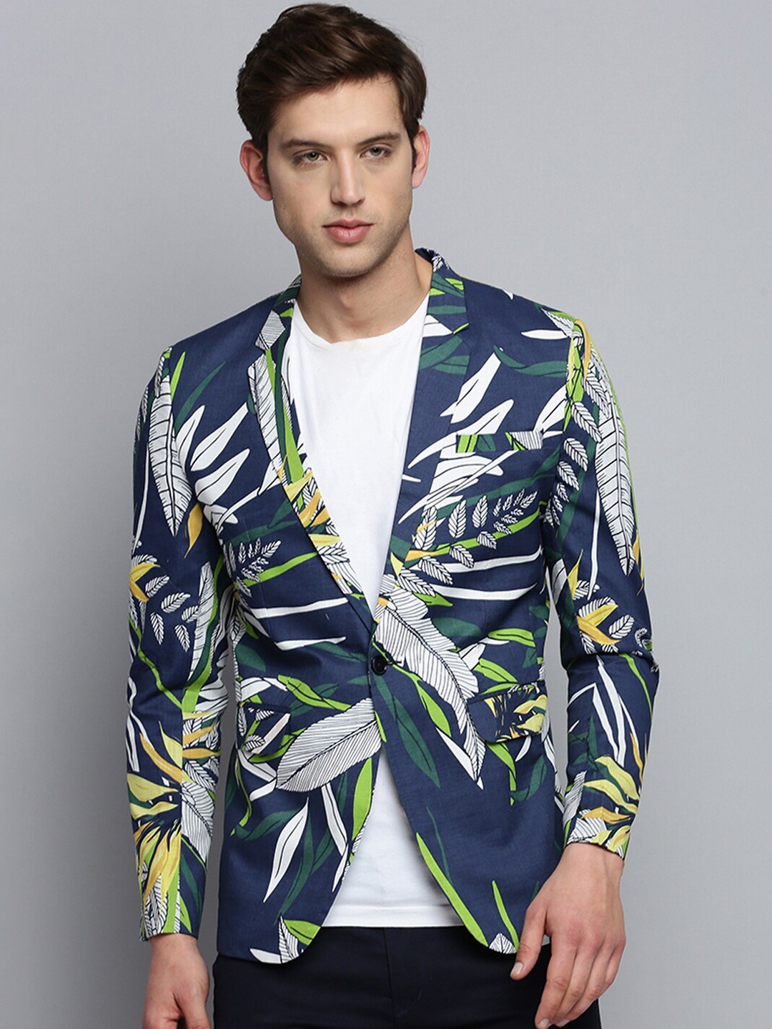 

SHOWOFF Men Printed Single-Breasted Blazer, Navy blue