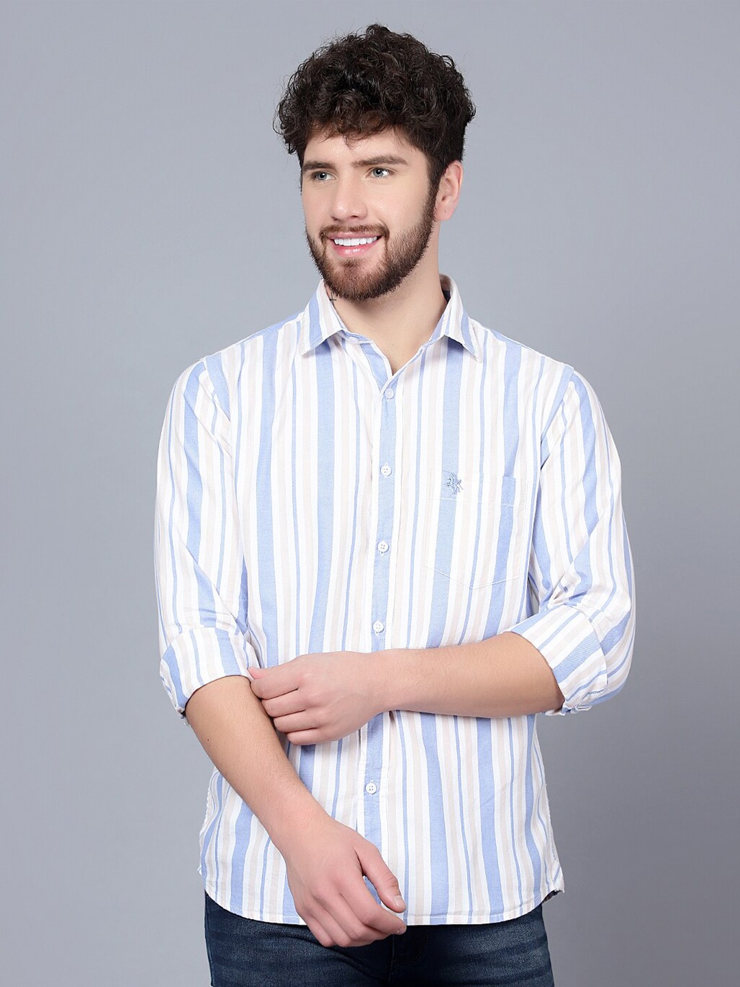 

Cantabil Multi Stripes Casual Cotton Shirt, Beige
