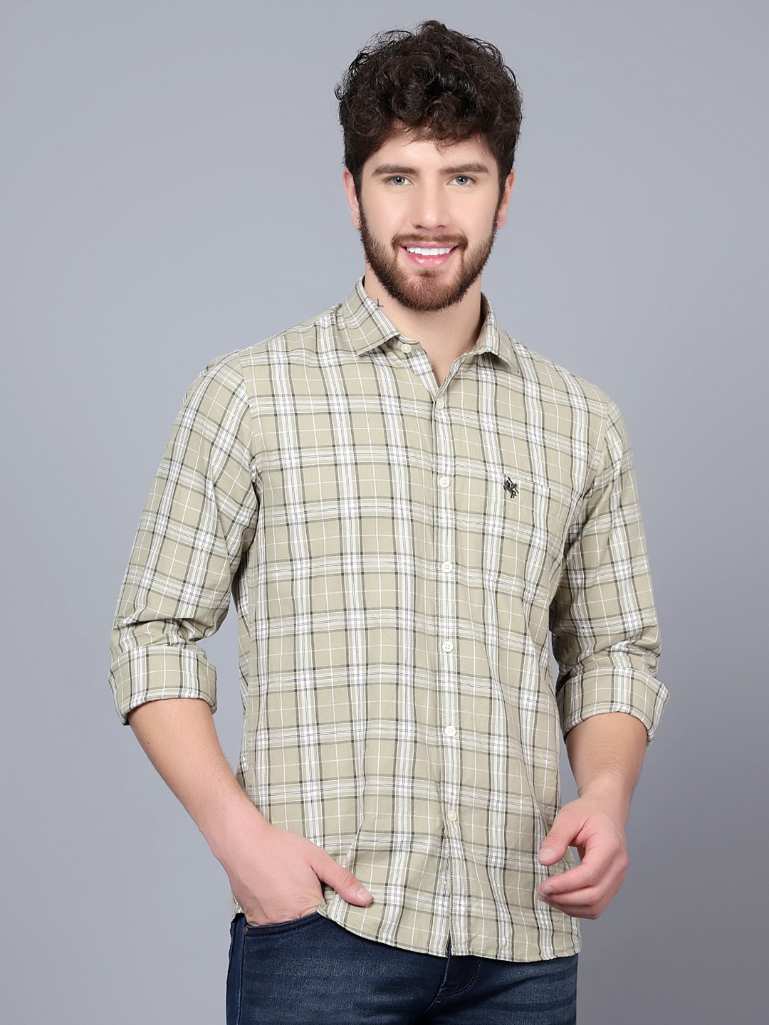 

Cantabil Tartan Checked Cotton Casual Shirt, Green