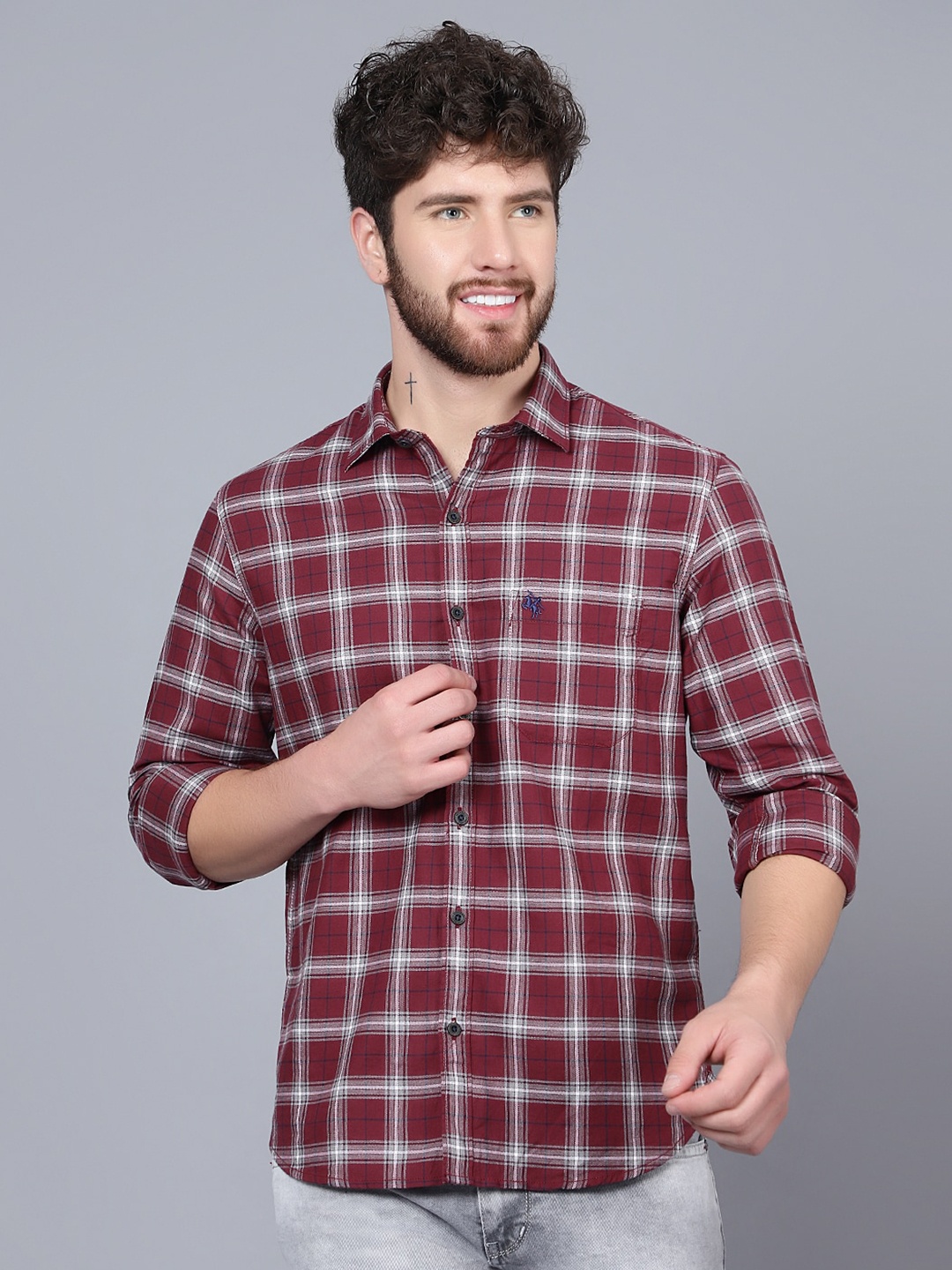

Cantabil Tartan Checks Checked Cotton Casual Shirt, Maroon