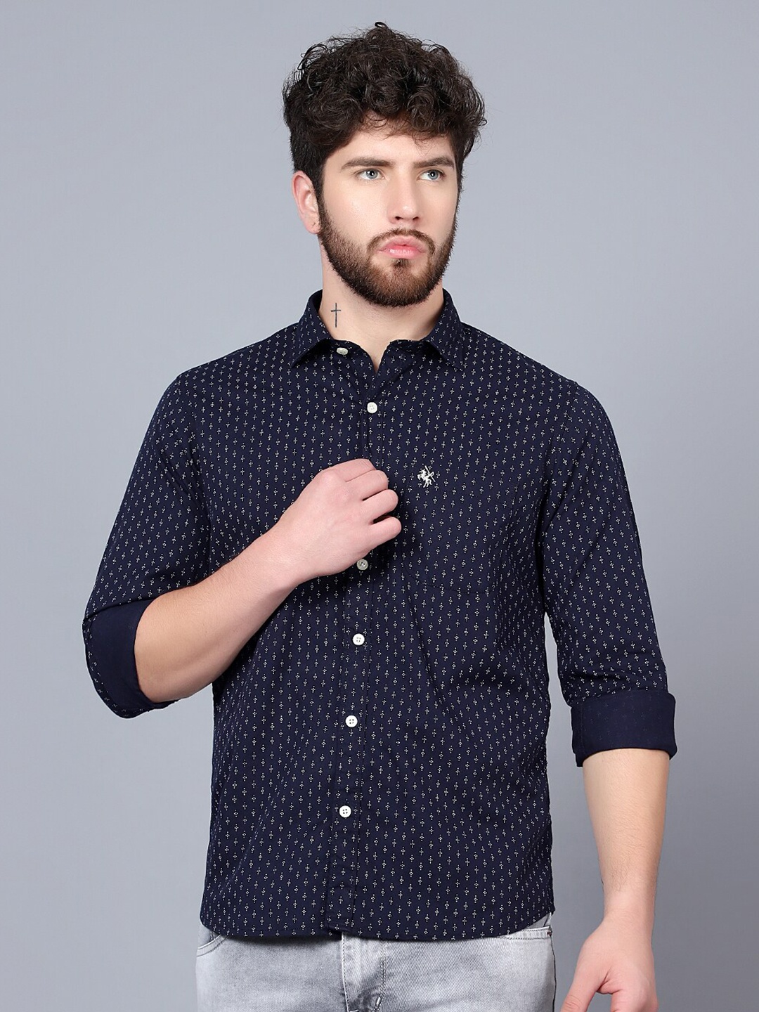 

Cantabil Micro Ditsy Printed Cotton Casual Shirt, Blue