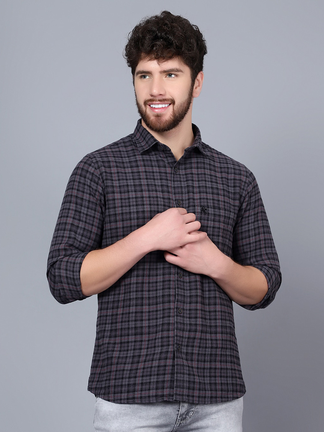 

Cantabil Shepherd Checks Checked Cotton Casual Shirt, Grey