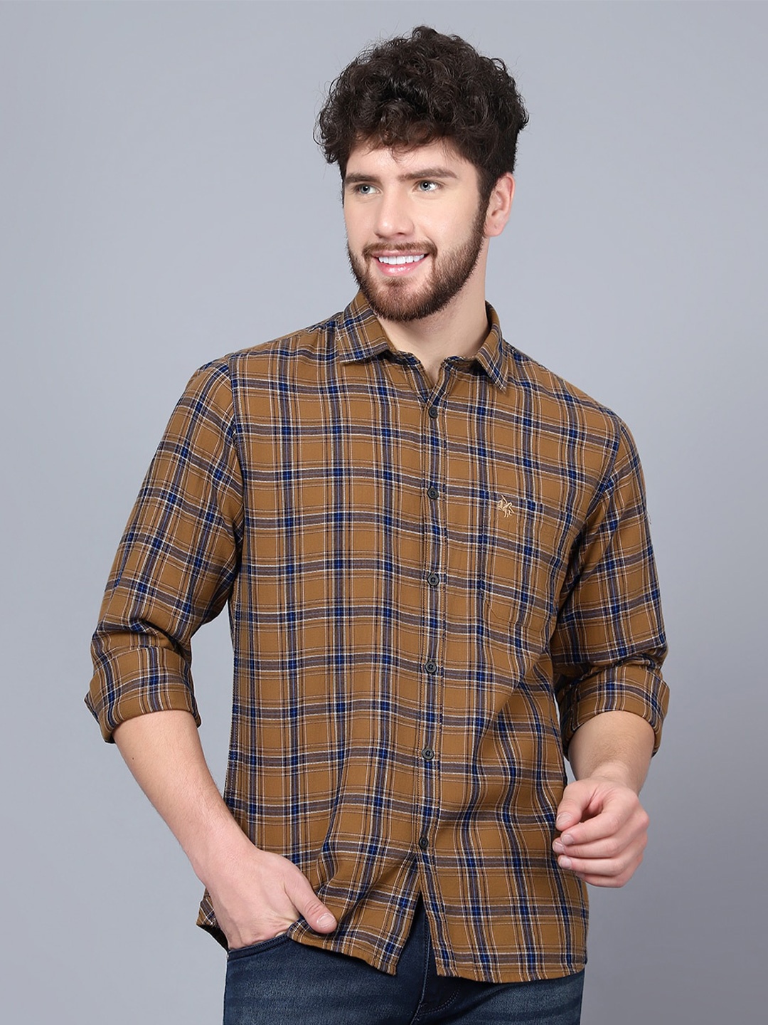 

Cantabil Tartan Checked Cotton Casual Shirt, Brown