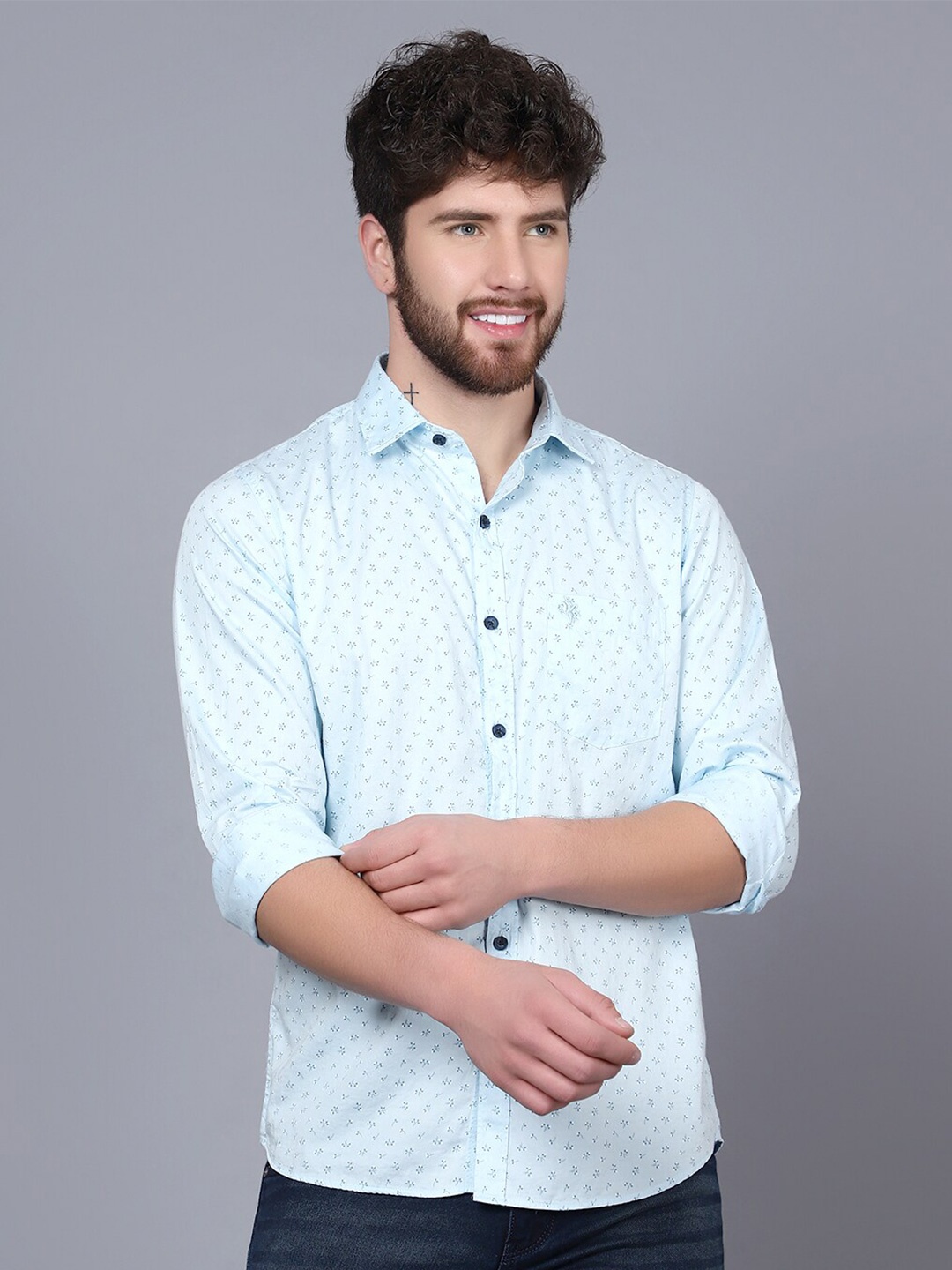 

Cantabil Micro Ditsy Printed Cotton Casual Shirt, Blue