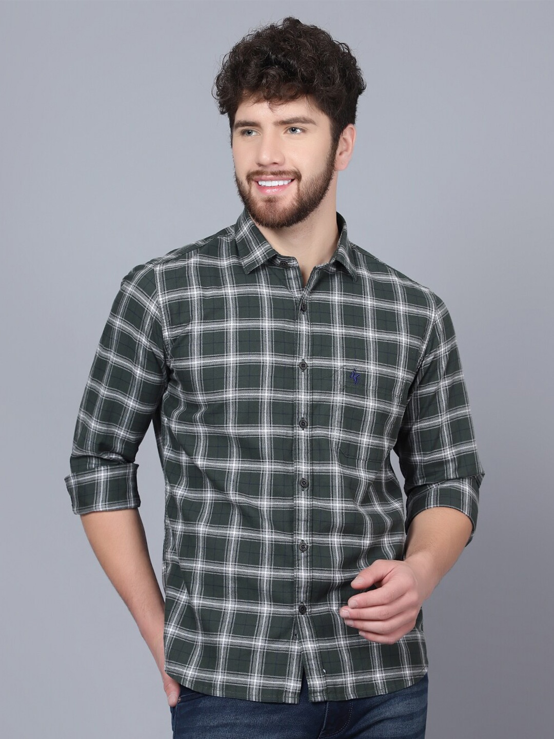 

Cantabil Checked Spread Collar Cotton Casual Shirt, Green