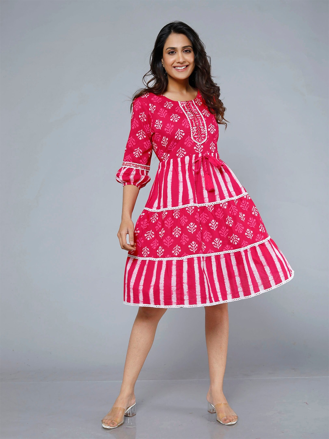 

Jevi Prints Cotton Printed Ethnic Dresses, Pink