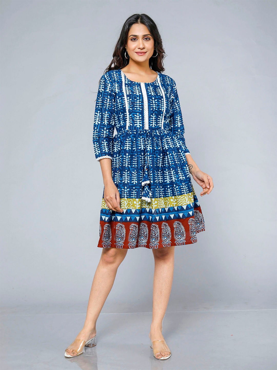 

Jevi Prints Cotton Ethnic Motifs Printed Dresses, Blue