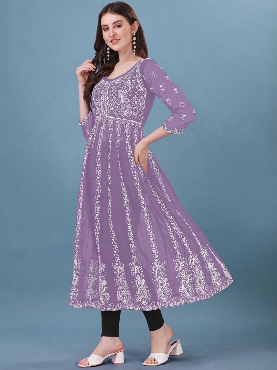 

FabFairy Paisley Chikankari Georgette Anarkali Kurta, Purple