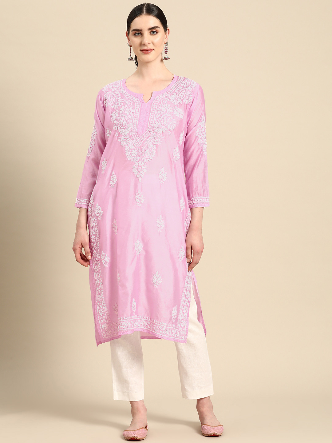 

Saadgi Ethnic Motifs Embroidered Chikankari Pastels Kurta, Purple