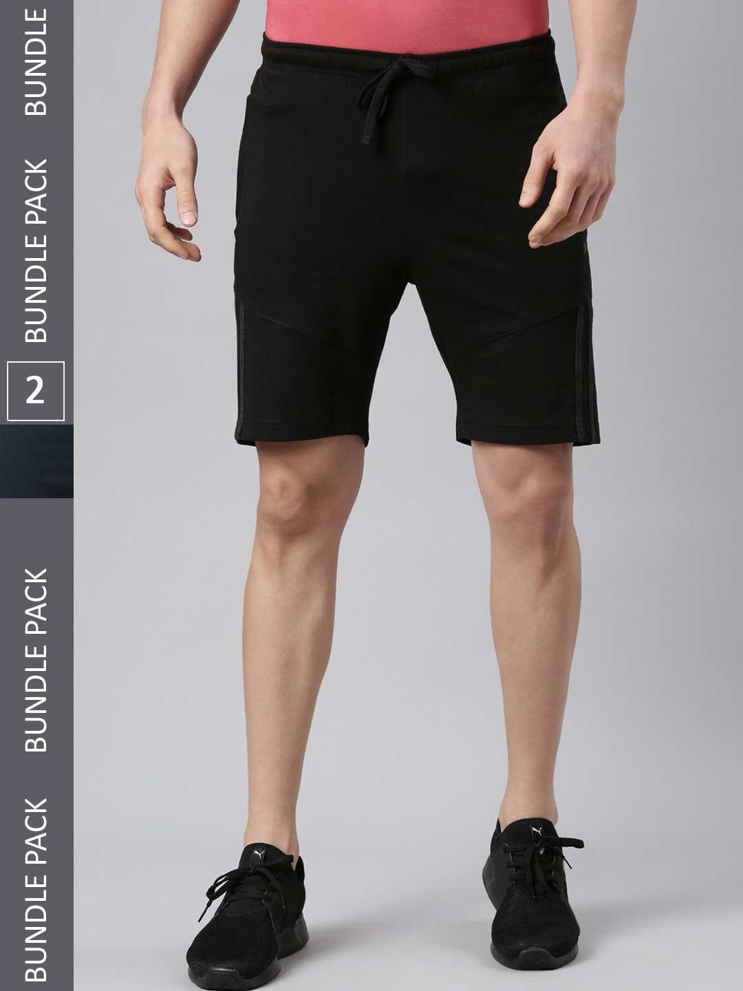 

Force NXT Men Pack of 2 Mid-Rise Super Combed Cotton Bermuda Sports Shorts, Black