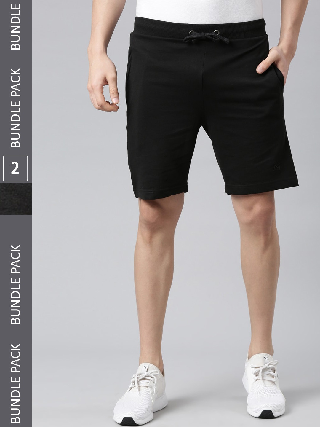 

Force NXT Men Solid Pack of 2 Super Combed Cotton Bermuda, Black