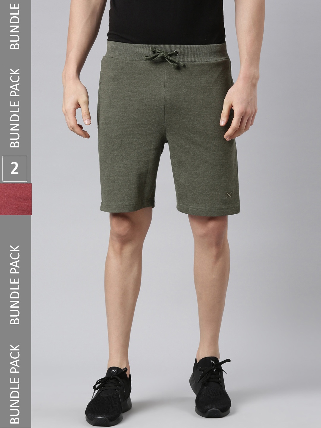 

Force NXT Men Pack Of 2 Mid Rise Super Combed Cotton Bermuda Shorts, Olive