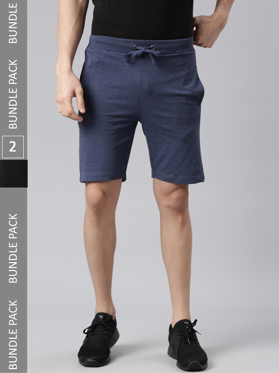 

Force NXT Men Solid Pack of 2 Super Combed Cotton Bermuda, Navy blue