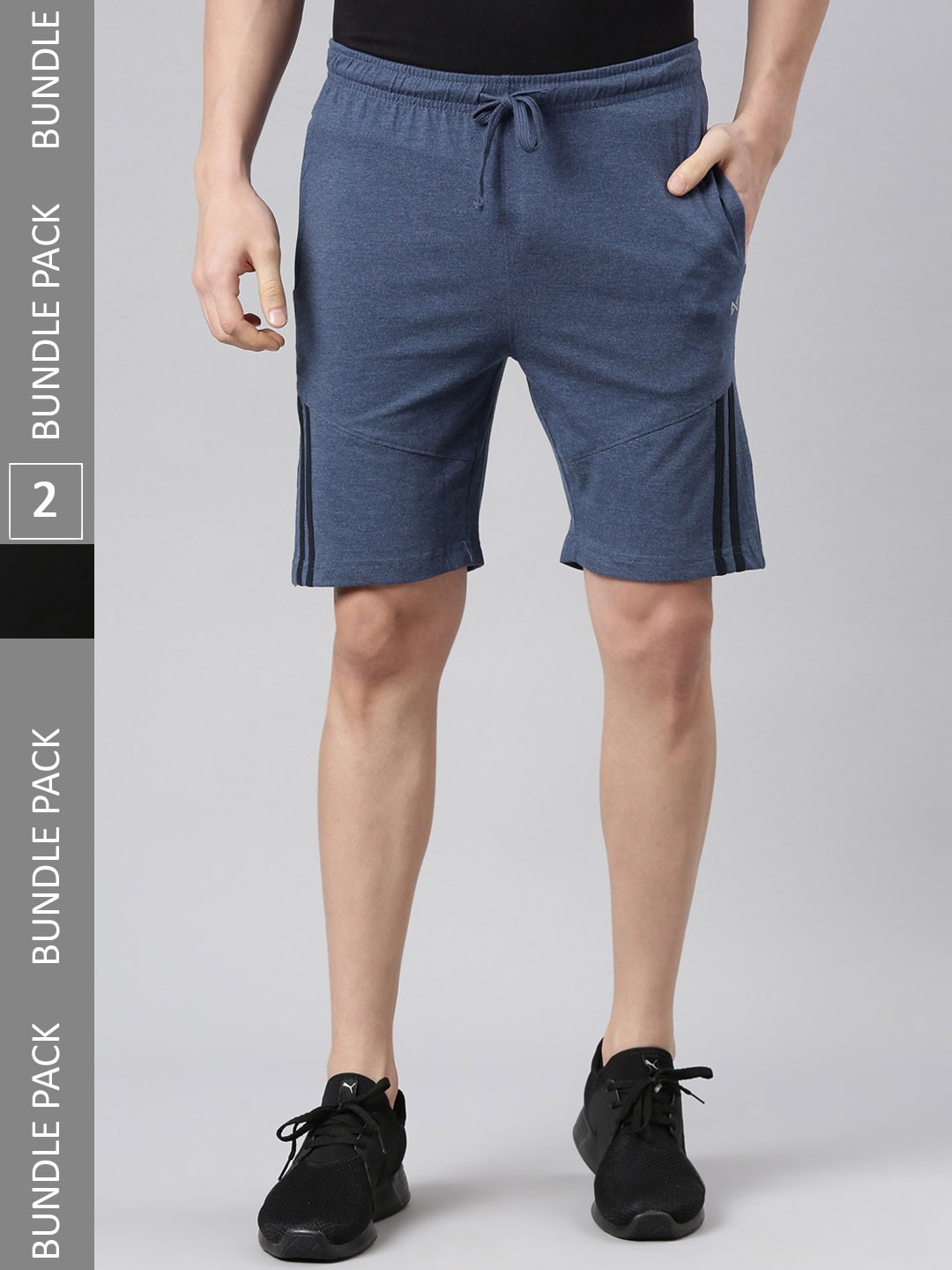 

Force NXT Men Solid Pack of 2 Super Combed Cotton Bermuda, Black