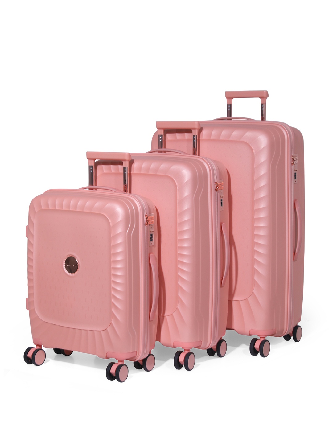 

ROMEING Set Of 3 SICILY Textured Hard-Sided Trolley Suitcases, Pink