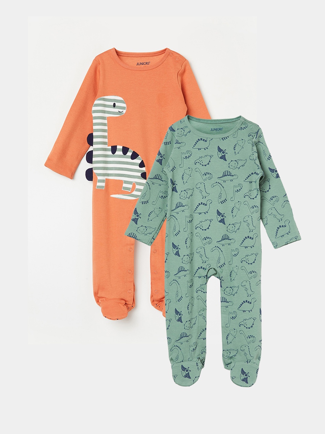 

Juniors by Lifestyle Infant Boys Pack Of 2 Printed Pure Cotton Sleepsuits, Orange