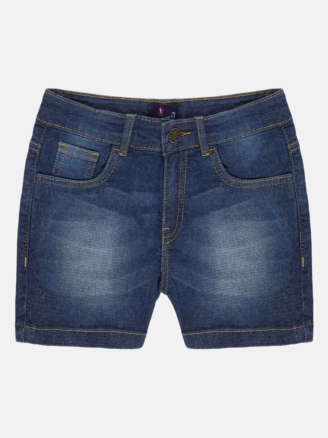 

KiddoPanti Girls Mid Rise Washed Cotton Denim Shorts, Blue