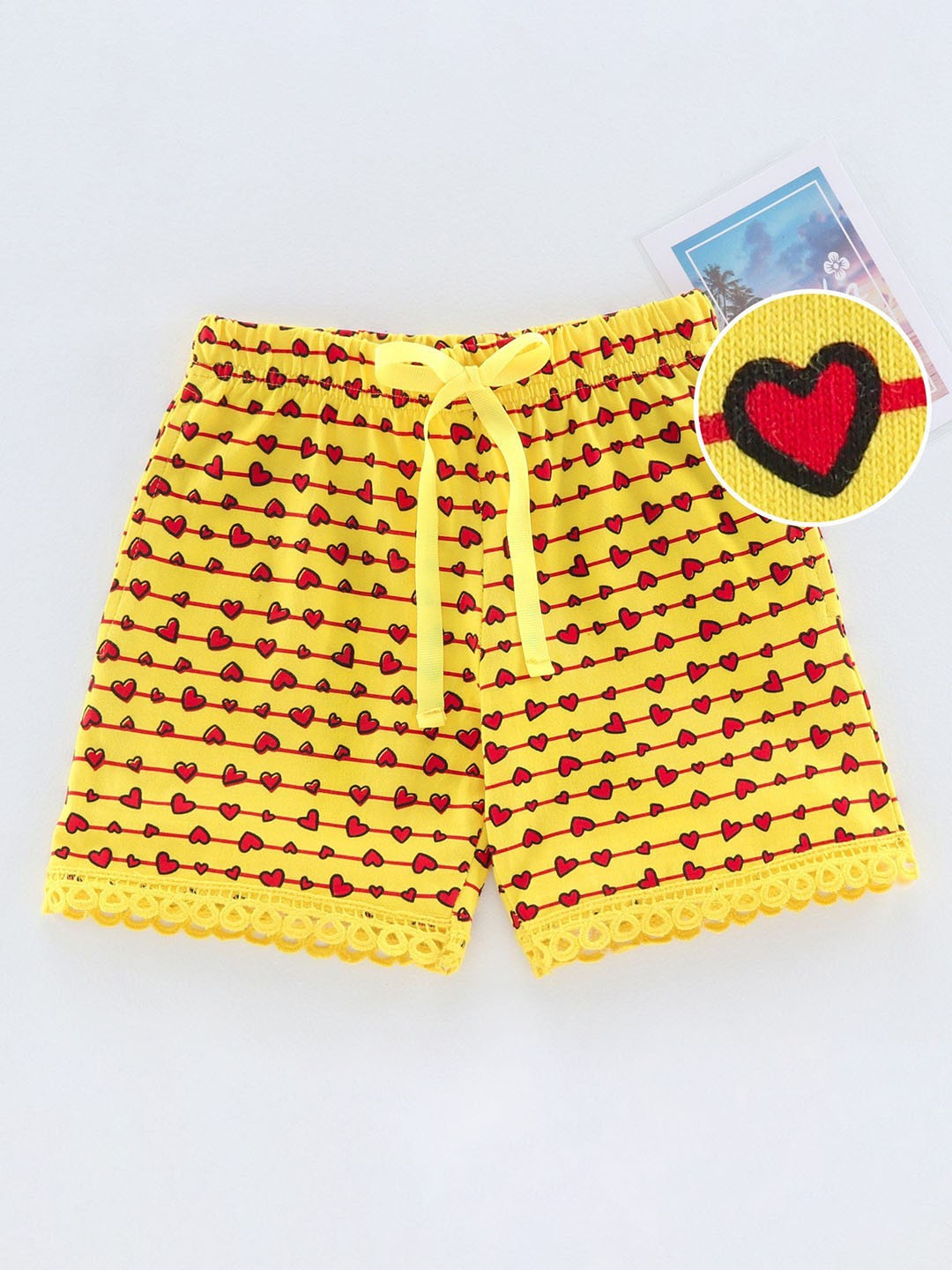 

KiddoPanti Girls Graphic Printed Cotton Shorts, Yellow