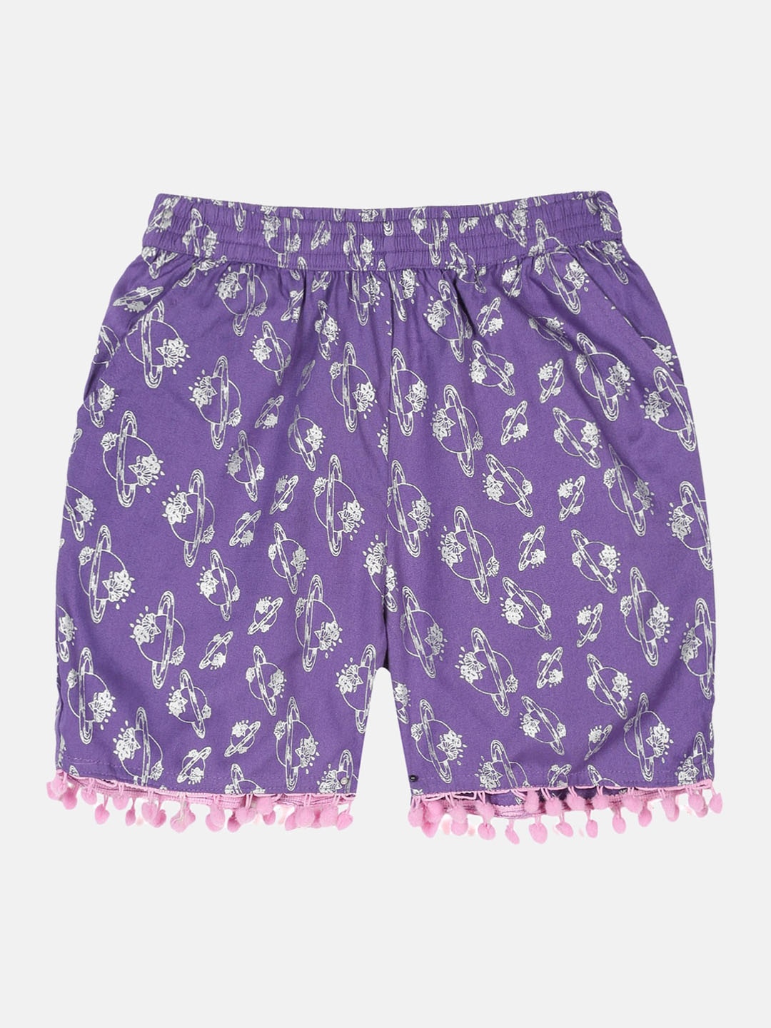 

KiddoPanti Girls Conversational Printed Shorts, Purple