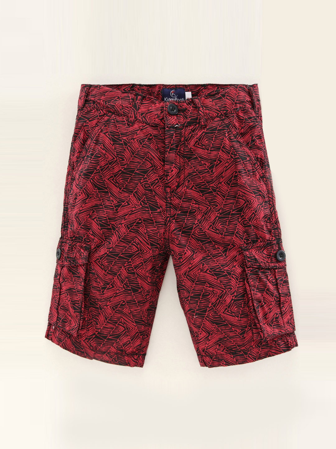 

KiddoPanti Boys Abstract Printed Pure Cotton Cargo Shorts, Red