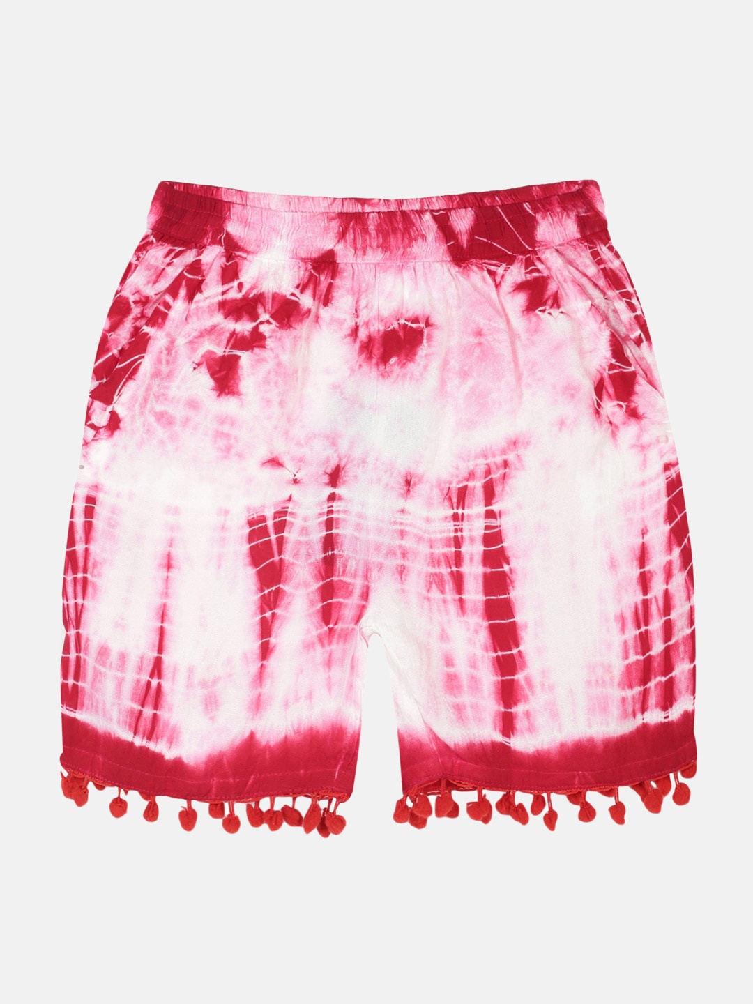 

KiddoPanti Girls Tie & Dye Shorts With Pom Pom Lace, Coral
