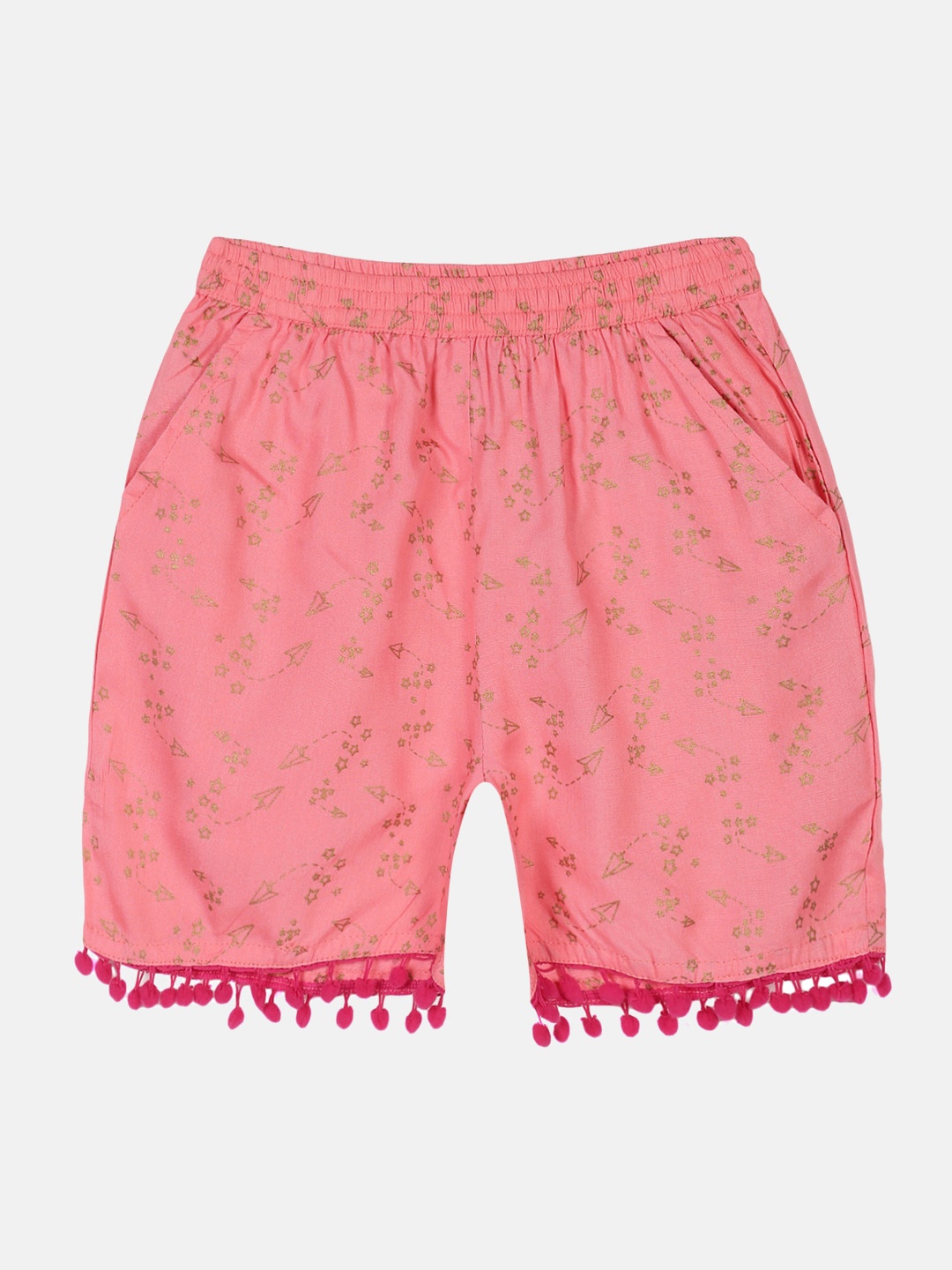 

KiddoPanti Girls Mid-Rise Floral Printed Shorts, Peach