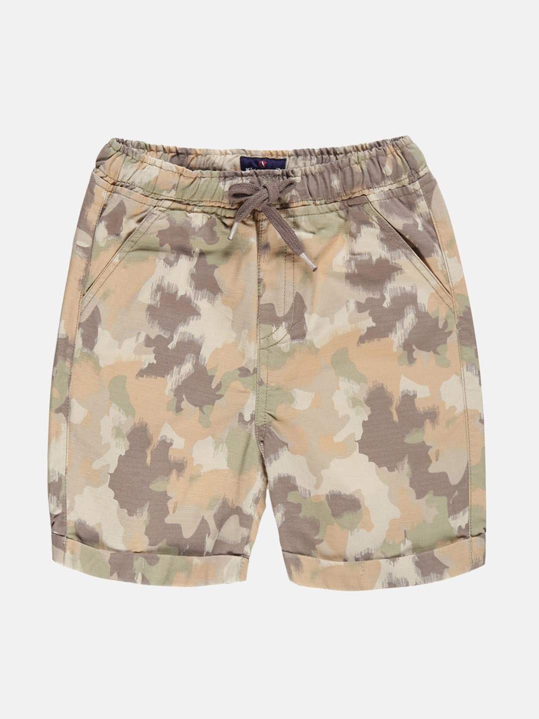 

KiddoPanti Boys Camouflage Printed Pure Cotton Roll Up Shorts, Beige
