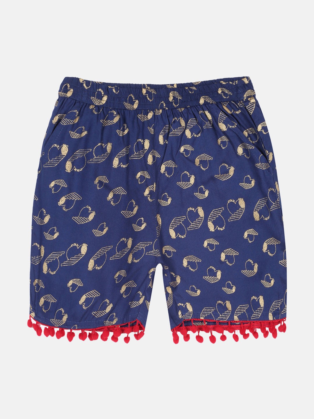 

KiddoPanti Girls Printed Regular Fit Shorts, Navy blue