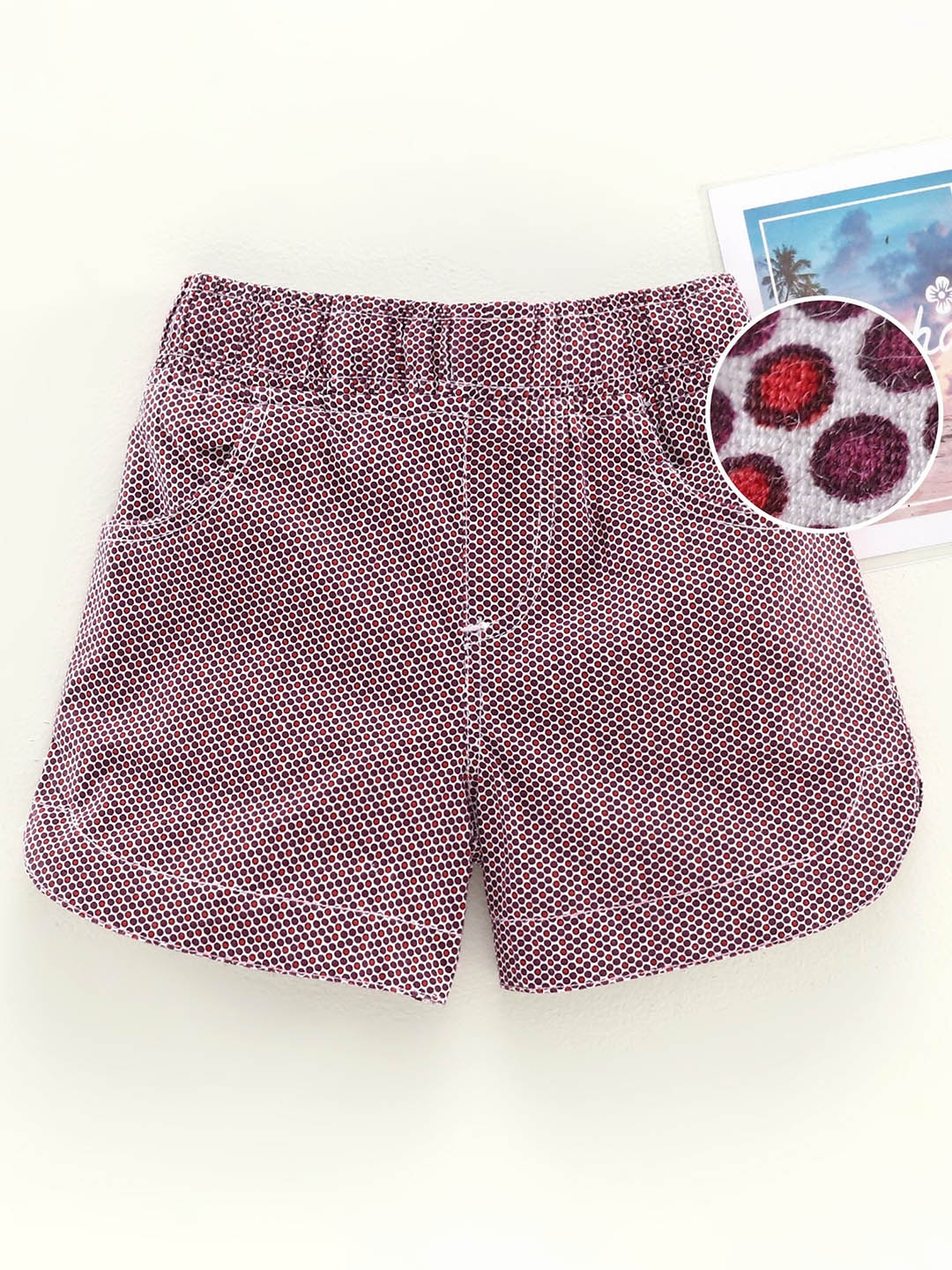 

KiddoPanti Girls Polka Dot Printed Cotton Mid-Rise Regular Fit Shorts, Maroon