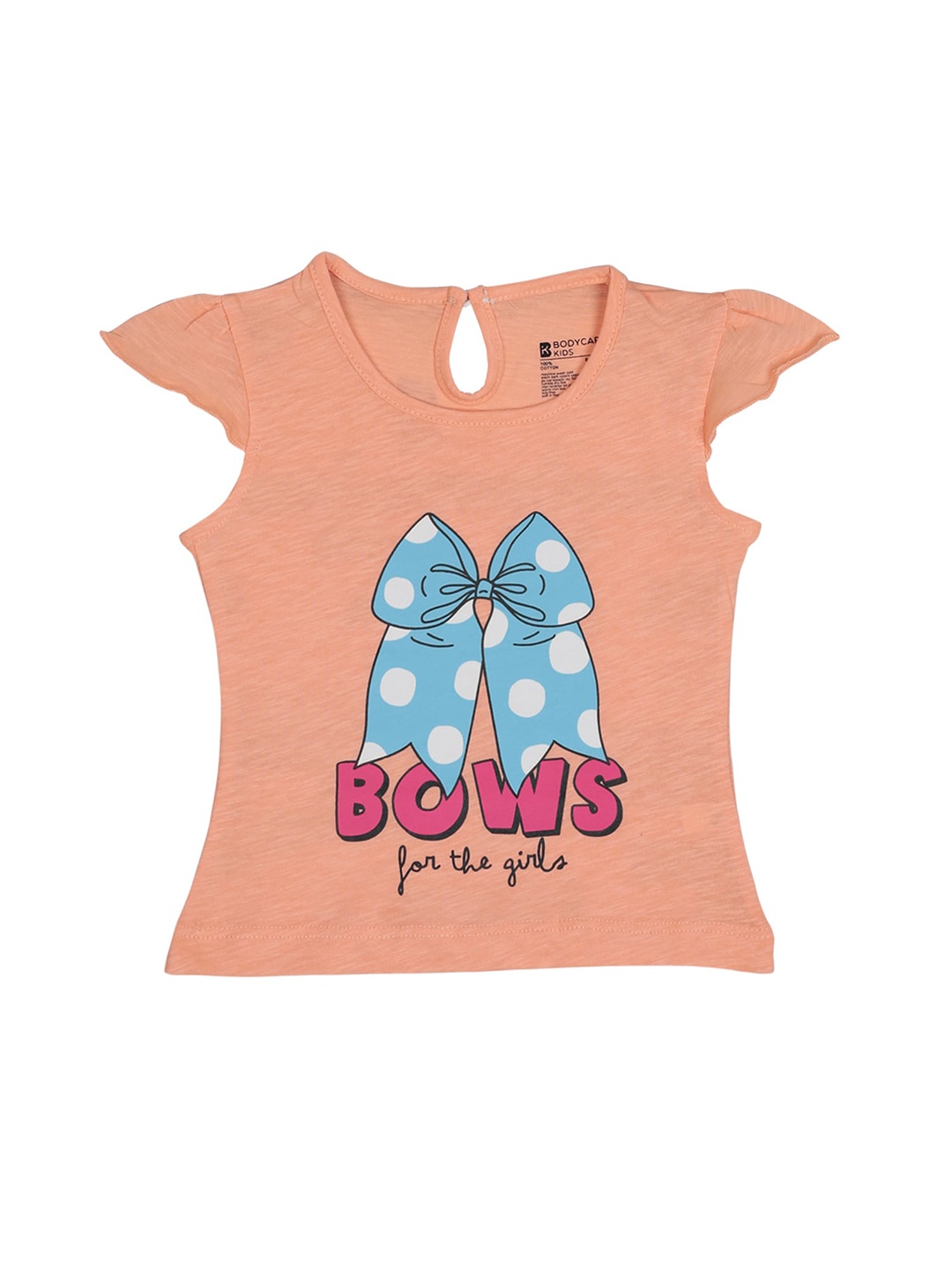 

Bodycare KidsGirls Graphic Printed Flutter Sleeves Cotton Top, Peach