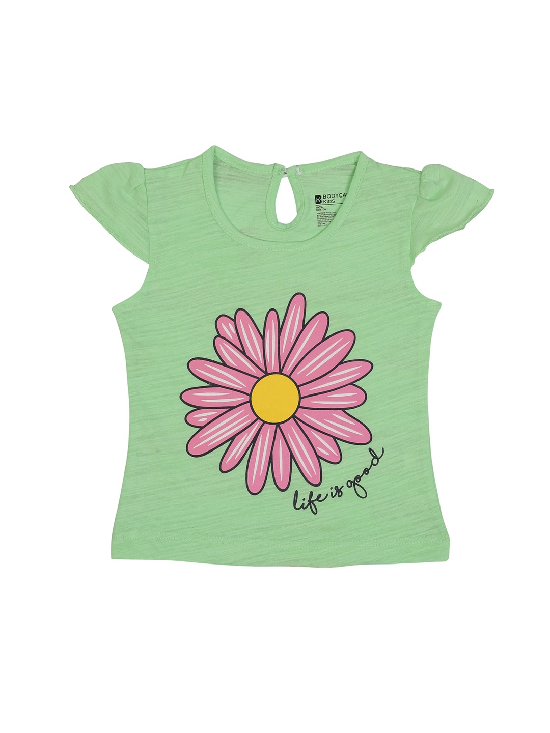 

Bodycare Kids Girls Floral Printed Flutter Sleeves Cotton Top, Green