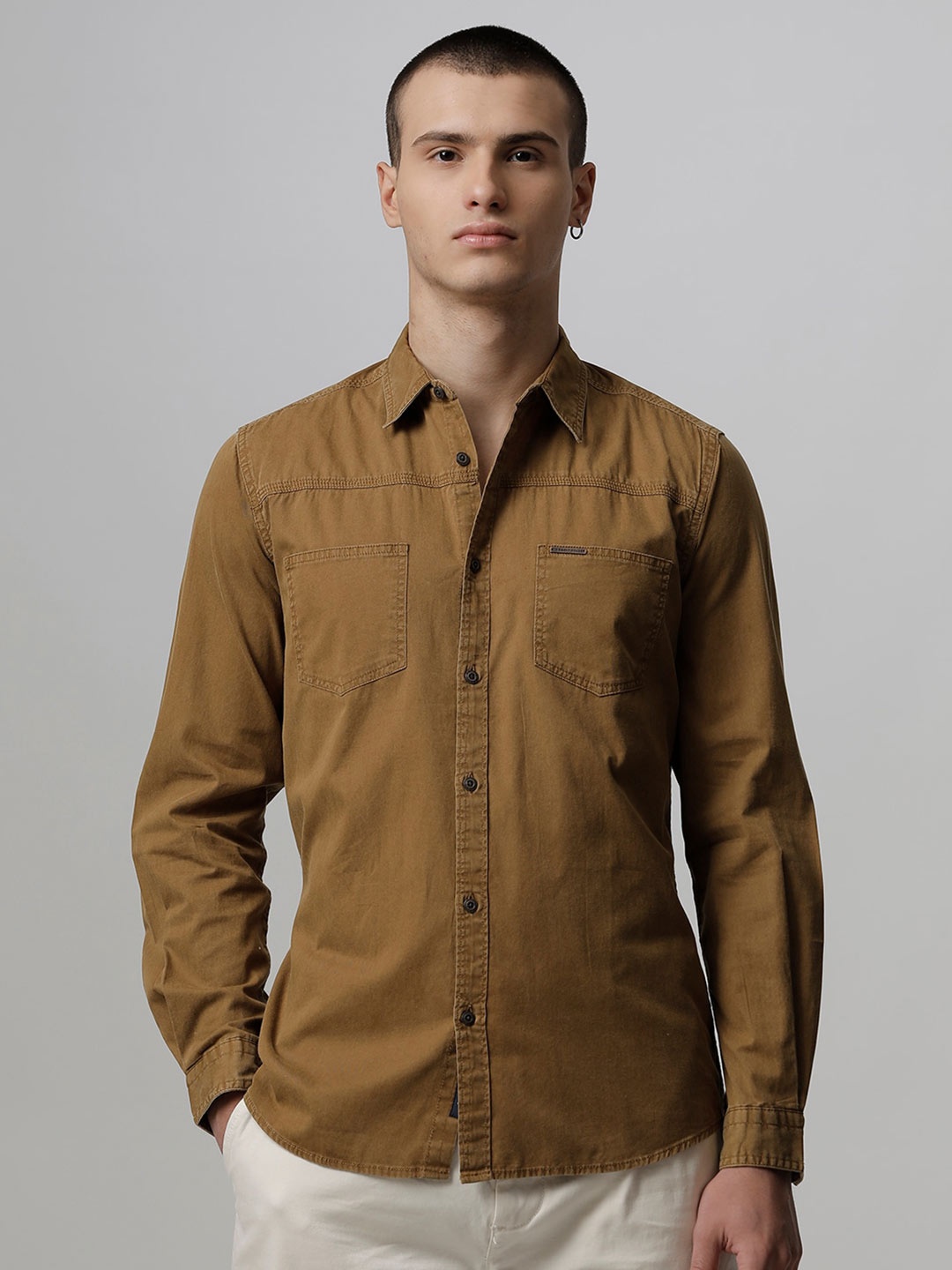 

THE BEAR HOUSE Slim Fit Spread Collar Pure Cotton Casual Shirt, Mustard