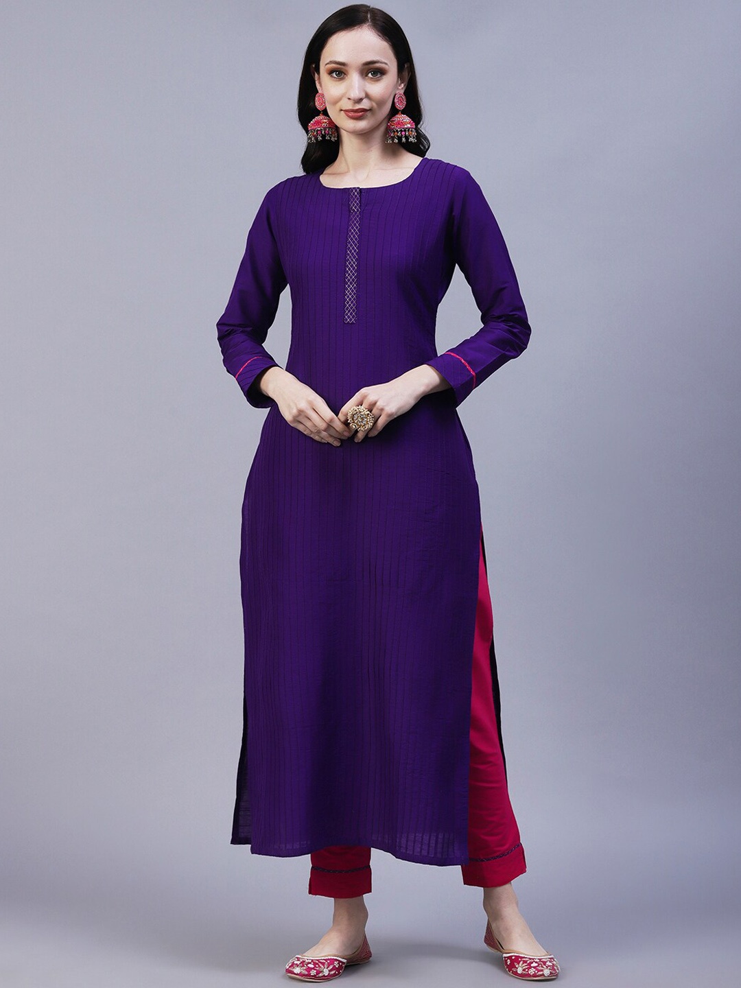 

FASHOR Striped Kurta with Trousers, Purple