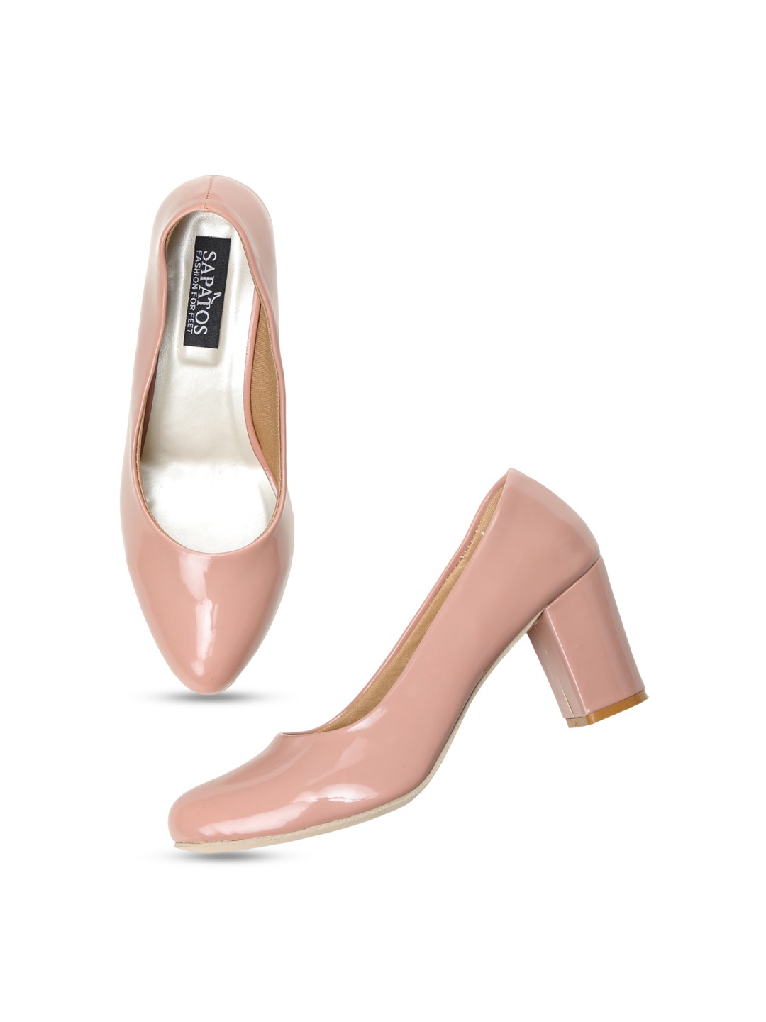 

SAPATOS Women Pointed Toe Block Pumps, Peach