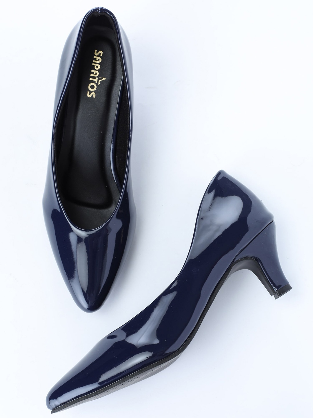

SAPATOS Pointed Toe Kitten Pumps, Navy blue