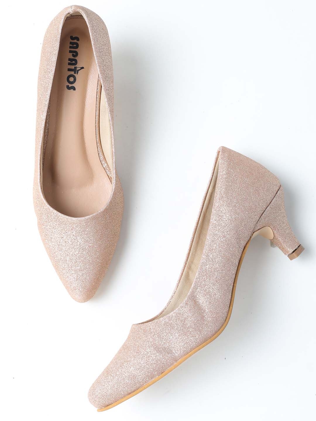 

SAPATOS Embellished Pointed Toe Kitten Pumps, Pink