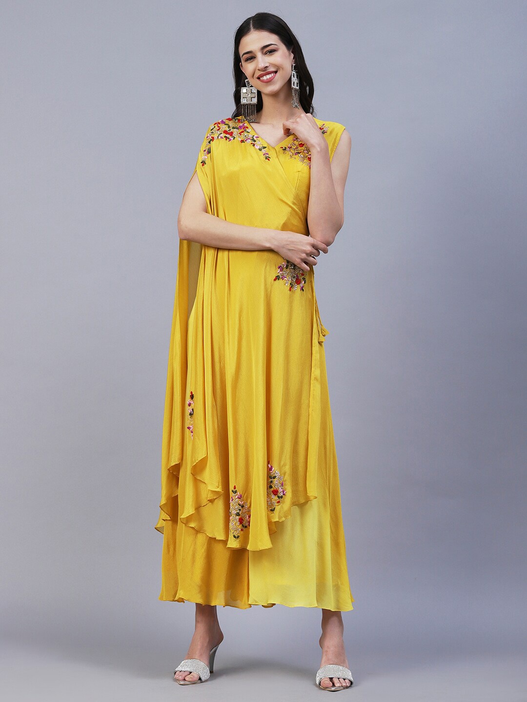 

FASHOR Embroidered Layered Basic Jumpsuit, Yellow
