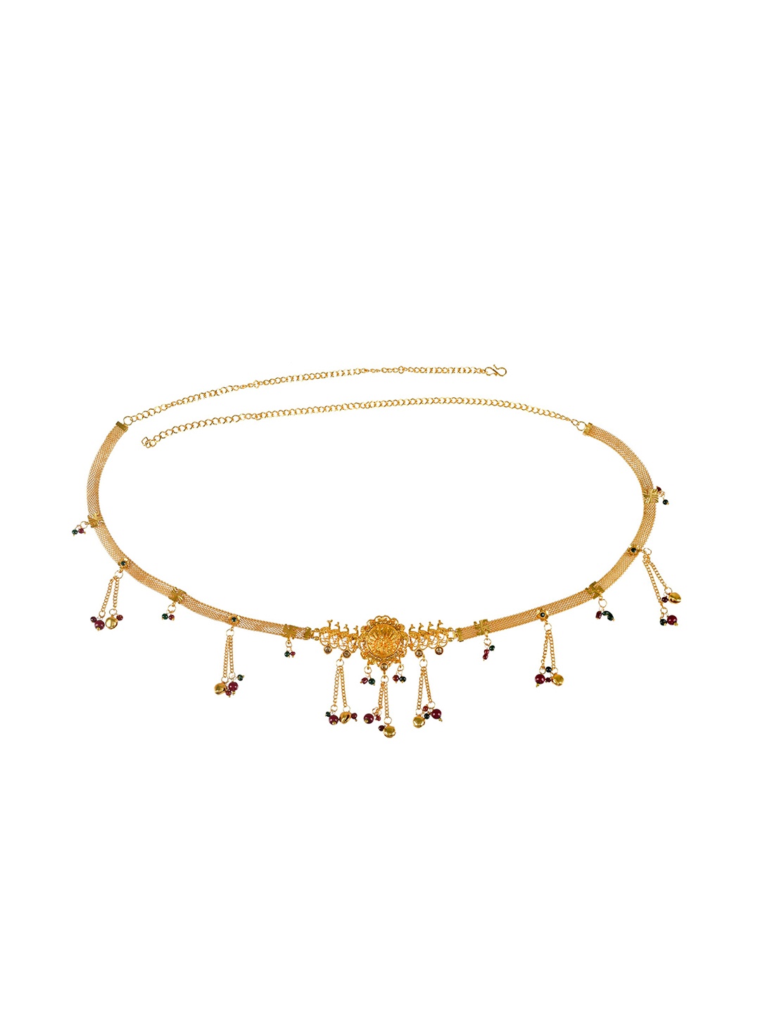 

Sanjog Gold-Plated Stone-Studded & Beaded Kamarbandh, Maroon