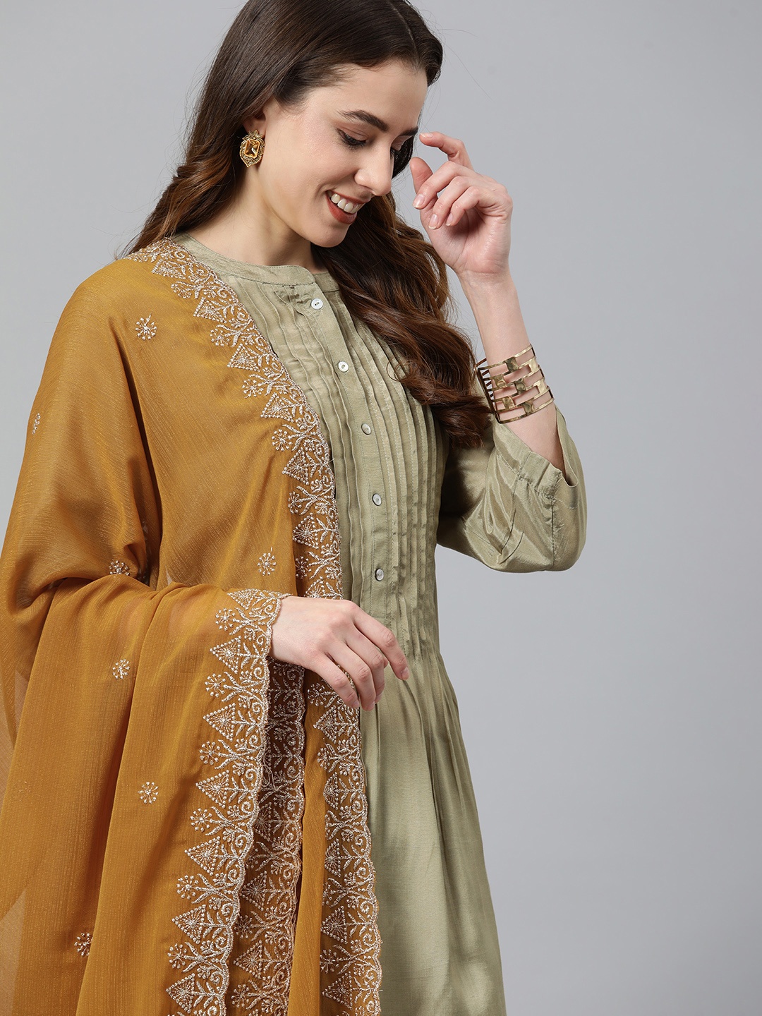 

Rani Saahiba Ethnic Motifs Embroidered Chiffon Dupatta With Zari, Brown
