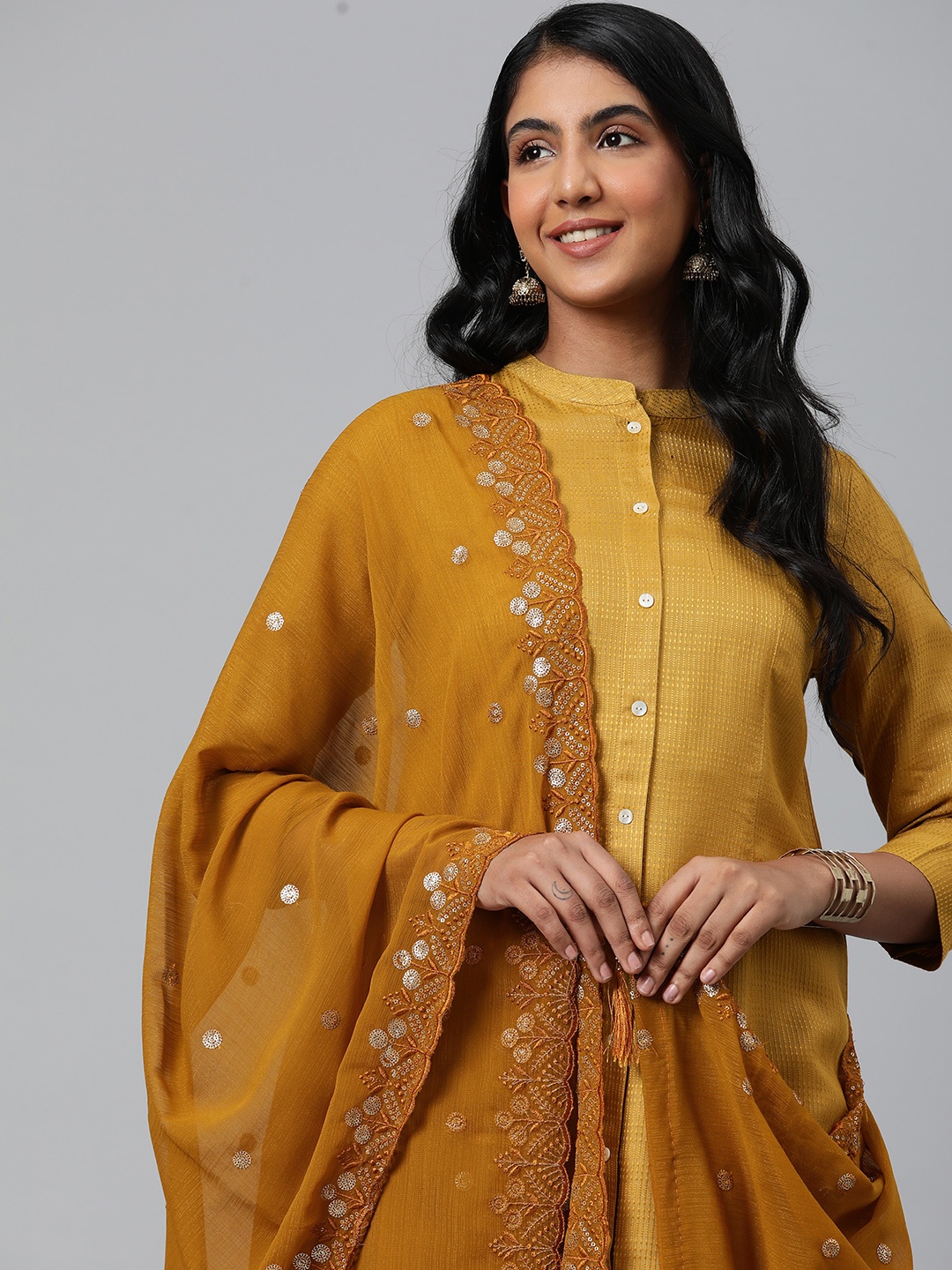 

Rani Saahiba Ethnic Motifs Embroidered Chiffon Dupatta With Sequinned Detail, Brown