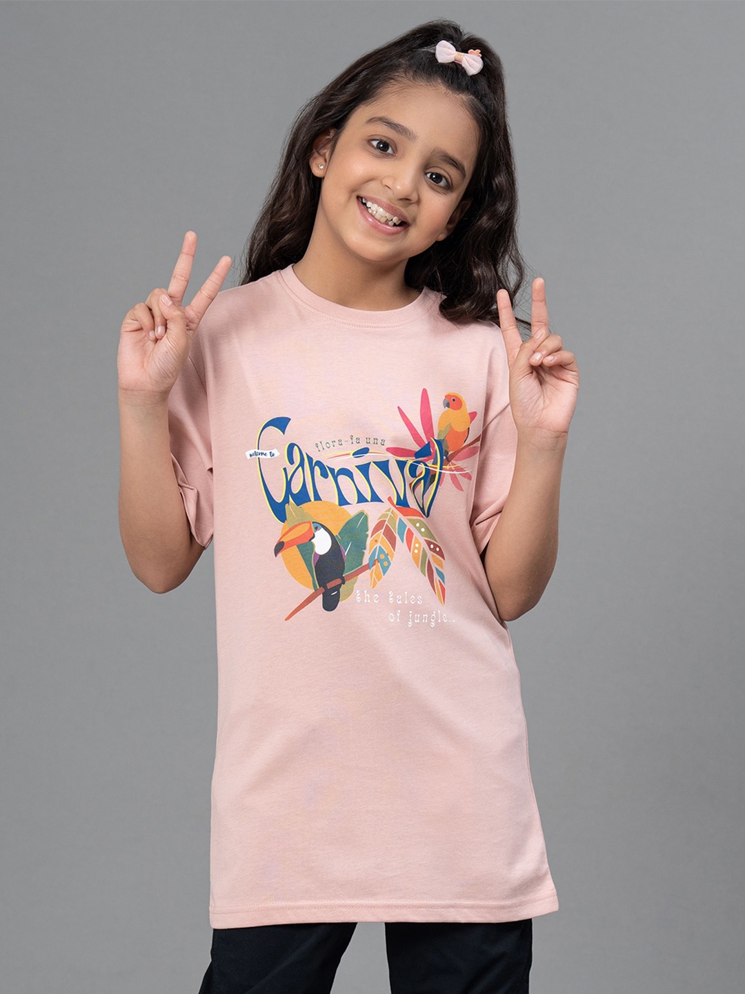 

Mode by Red Tape Girls Typography Printed Pure Cotton T-shirt, Pink