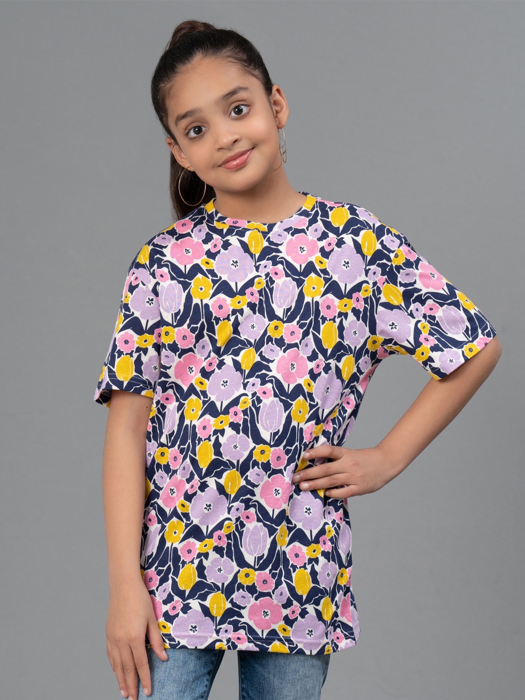 

Mode by Red Tape Girls Floral Printed Pure Cotton T-shirt, Purple