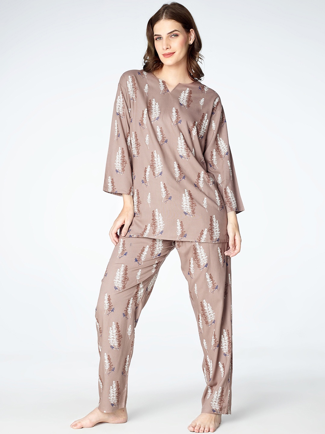 

Zeyo Floral Printed Night Suit, Brown