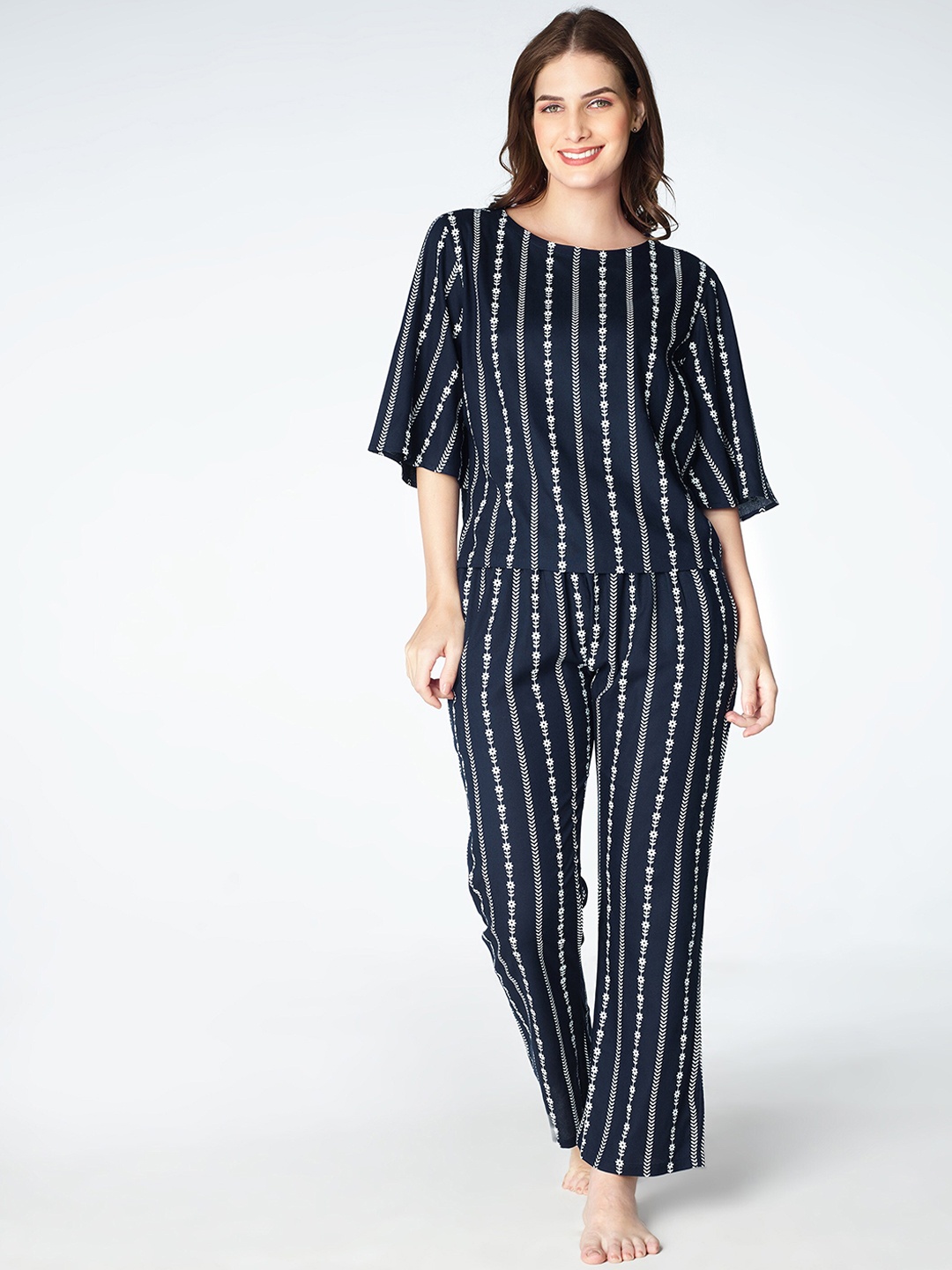 

Zeyo Striped Night Suit, Navy blue
