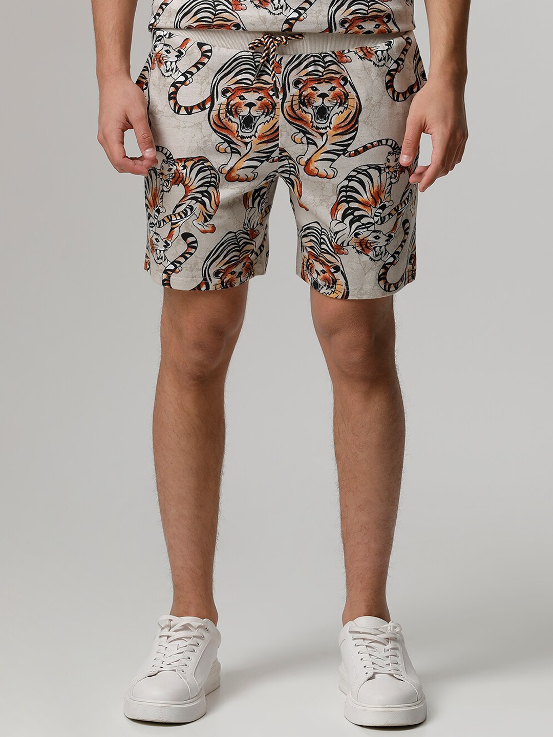

THE BEAR HOUSE Men Printed Pure Cotton Co-Ords, Beige