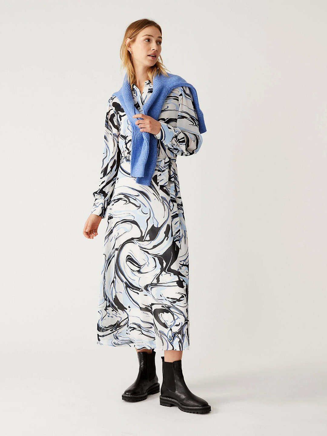 

Marks & Spencer Floral Shirt Midi Dress, Off white