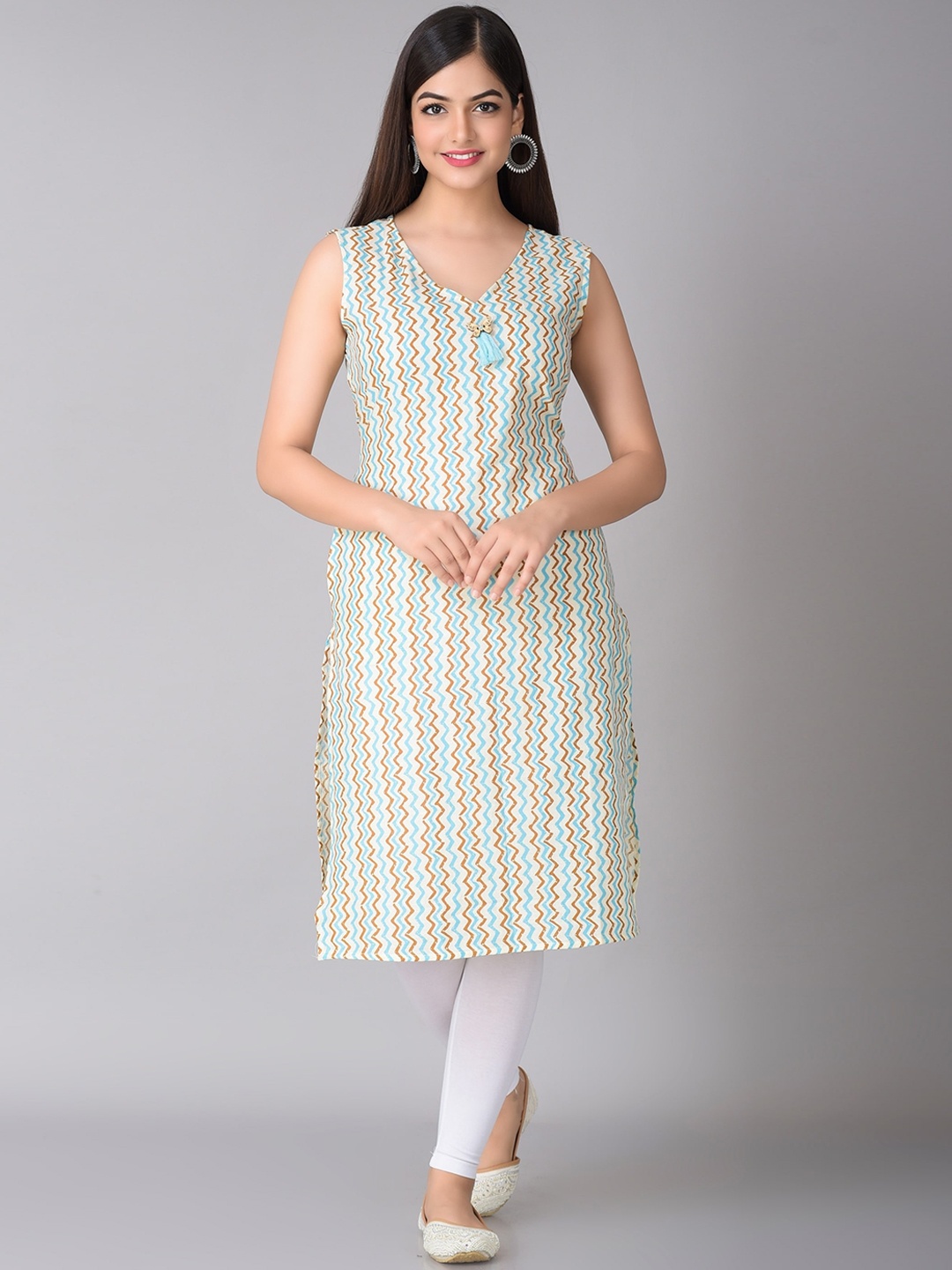 

METRO-FASHION Chevron Printed Cotton Kurta, Off white